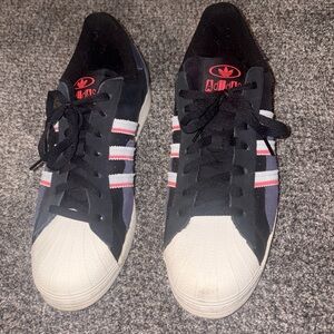 Adidas Black and Purple Shell Toe Sneakers